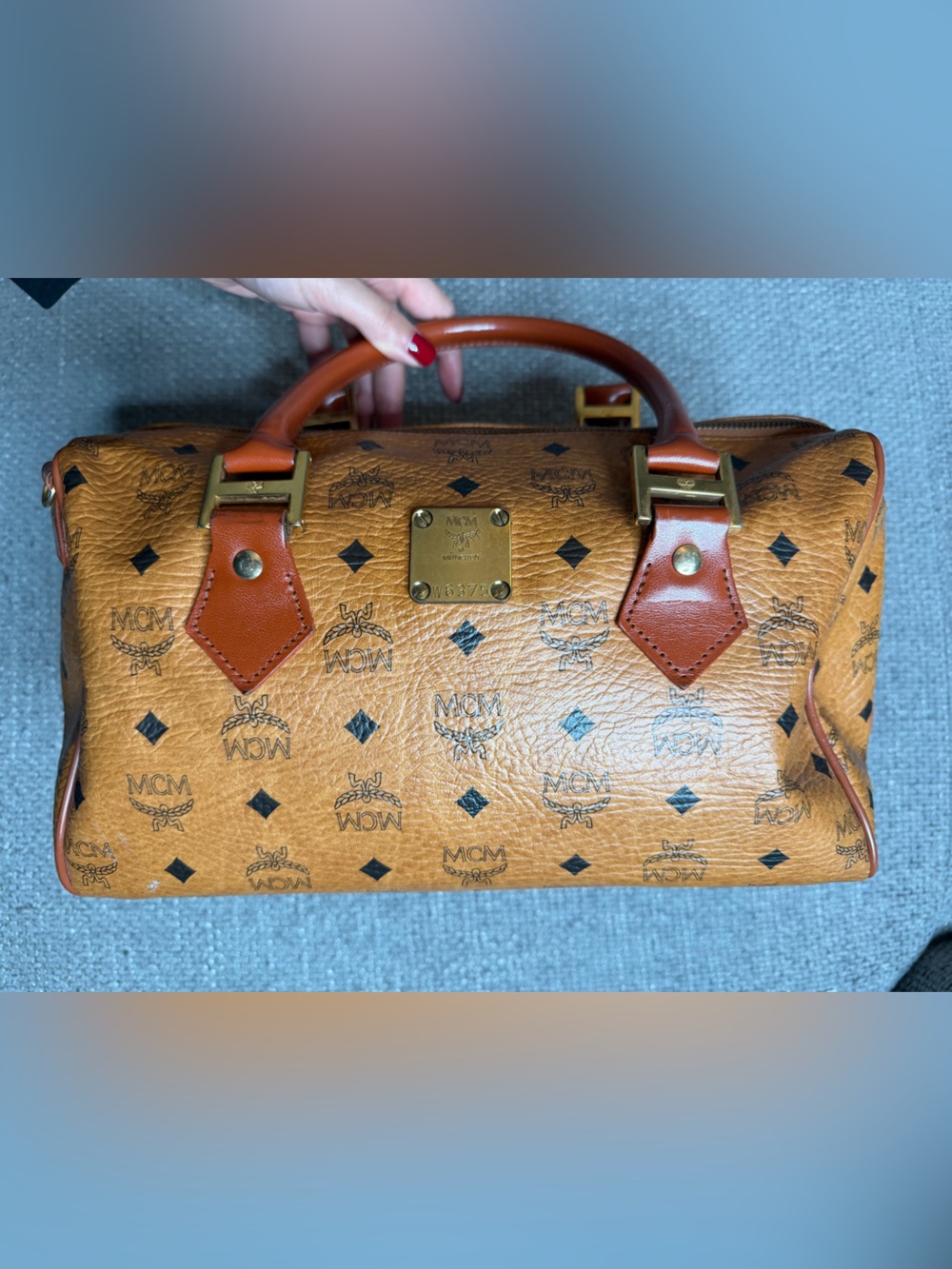 MCM Vintage Visetos Cognac Boston Doctor Bag Authentic